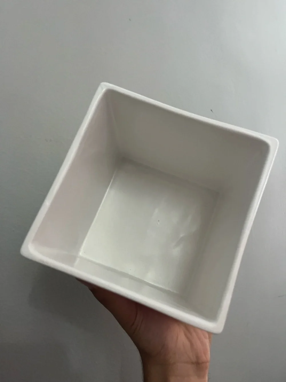 Crate & Barrel White Square Cube Ceramic Orchid Vase Planter Made in Portugal